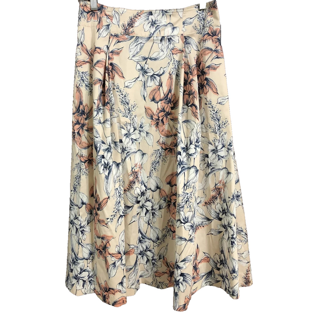 Alex Marie Apricot Pink Sunset Skies Floral Midi Skirt Pleated Cotton 6 NWOT - Picture 3 of 8